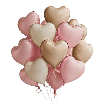 Sanu Belle Heart Foil Balloons 12 Pack Pink Cream Caramel 18 Inch