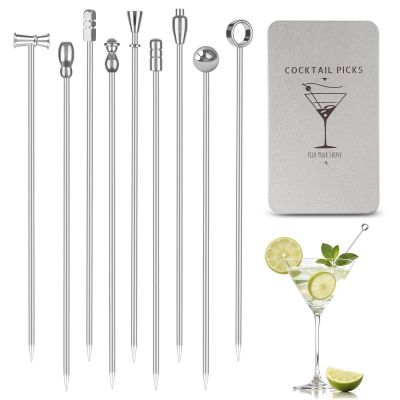 FrostyFlair Cocktail Decorations, 9 Stainless Steel Chickens