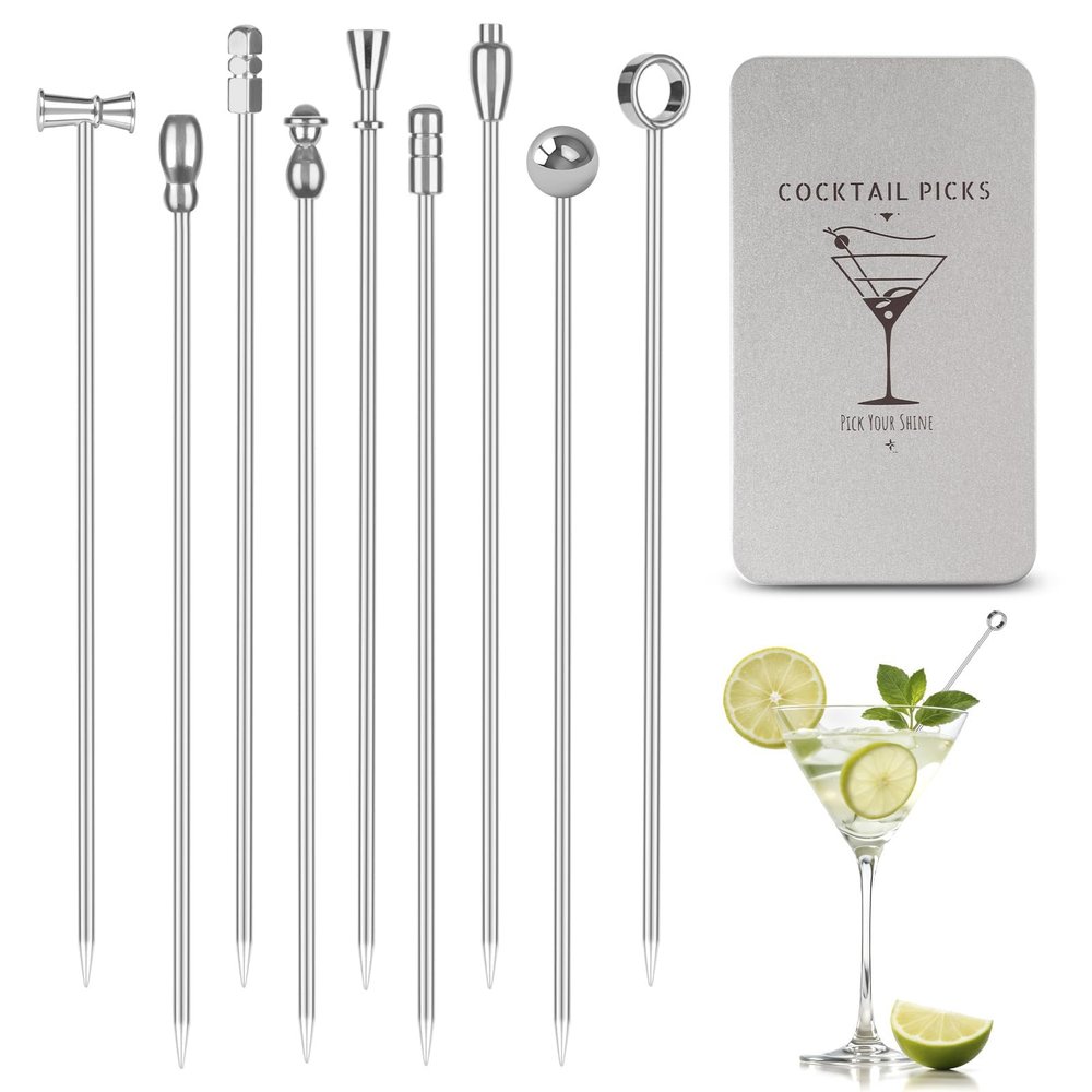 FrostyFlair Cocktail Decorations, 9 Stainless Steel Chickens