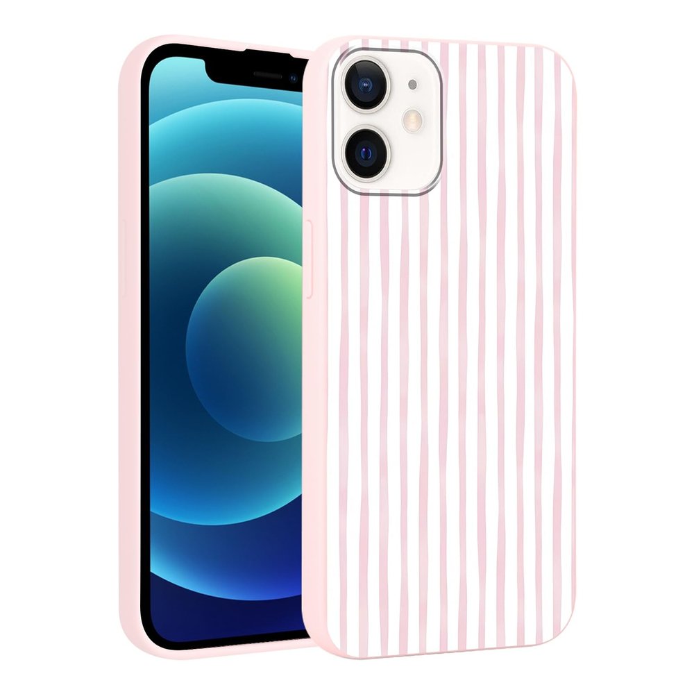 Yirlbey Pink and White Striped Case for iPhone 12 mini
