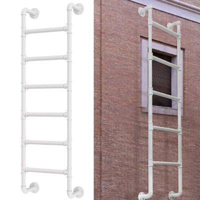Window Well Ladder for 3.3- to 10-Foot-High Entrances, Heavy-Duty Wrought-Iron Wall-Mount