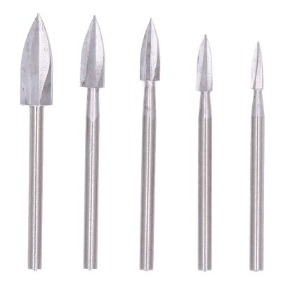 Wood Carving Bits, 3-Flute HSS Engraving Cutters, 5-Piece Set, 3 mm