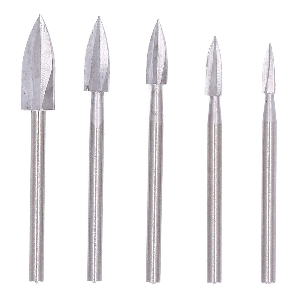 Wood Carving Bits, 3-Flute HSS Engraving Cutters, 5-Piece Set, 3 mm