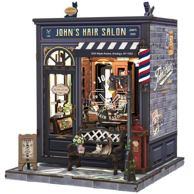 Fsolis DIY Book Nook 3D Wooden Miniature Diorama with LED Lighting, John's Hair