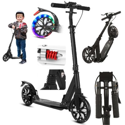 GHBXJX Adult Scooter, 330 lb Capacity, Adjustable Handlebar, Disc & Rear Brakes, Dual Suspension, Foldable, Black
