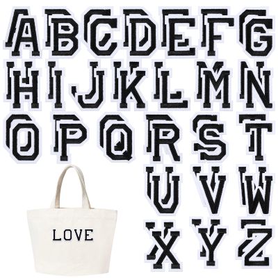 52 Black Iron-On Letter Patches, A-Z