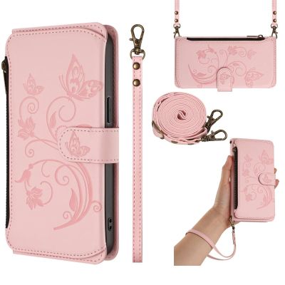 Phone Case with Detachable Lanyard for Samsung Galaxy A50/A50s/A30s, Premium Leather Flip Wallet Case, Pink