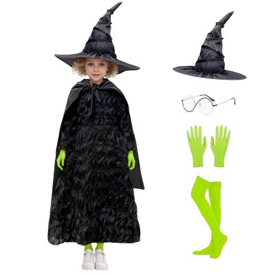 Halloween Elphaba Witch Costume for Kids, 6-Piece Wicked Costume Set