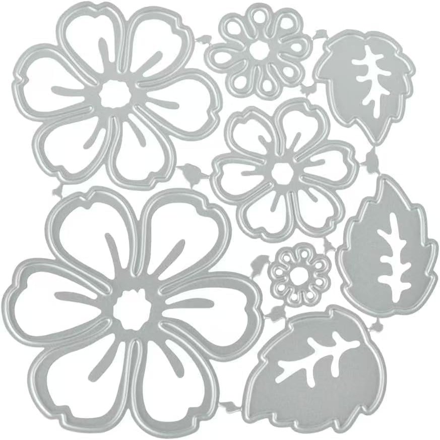 Metal Die Cuts with Silver Flowers, 8 Patterns