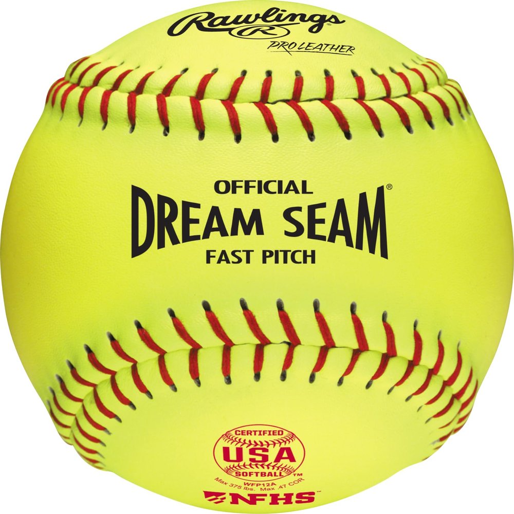 Rawlings Official Pro Leather Dream Seam Fastpitch Softballs, USA/ASA, WFP12USA, 12 in, 12-Pack