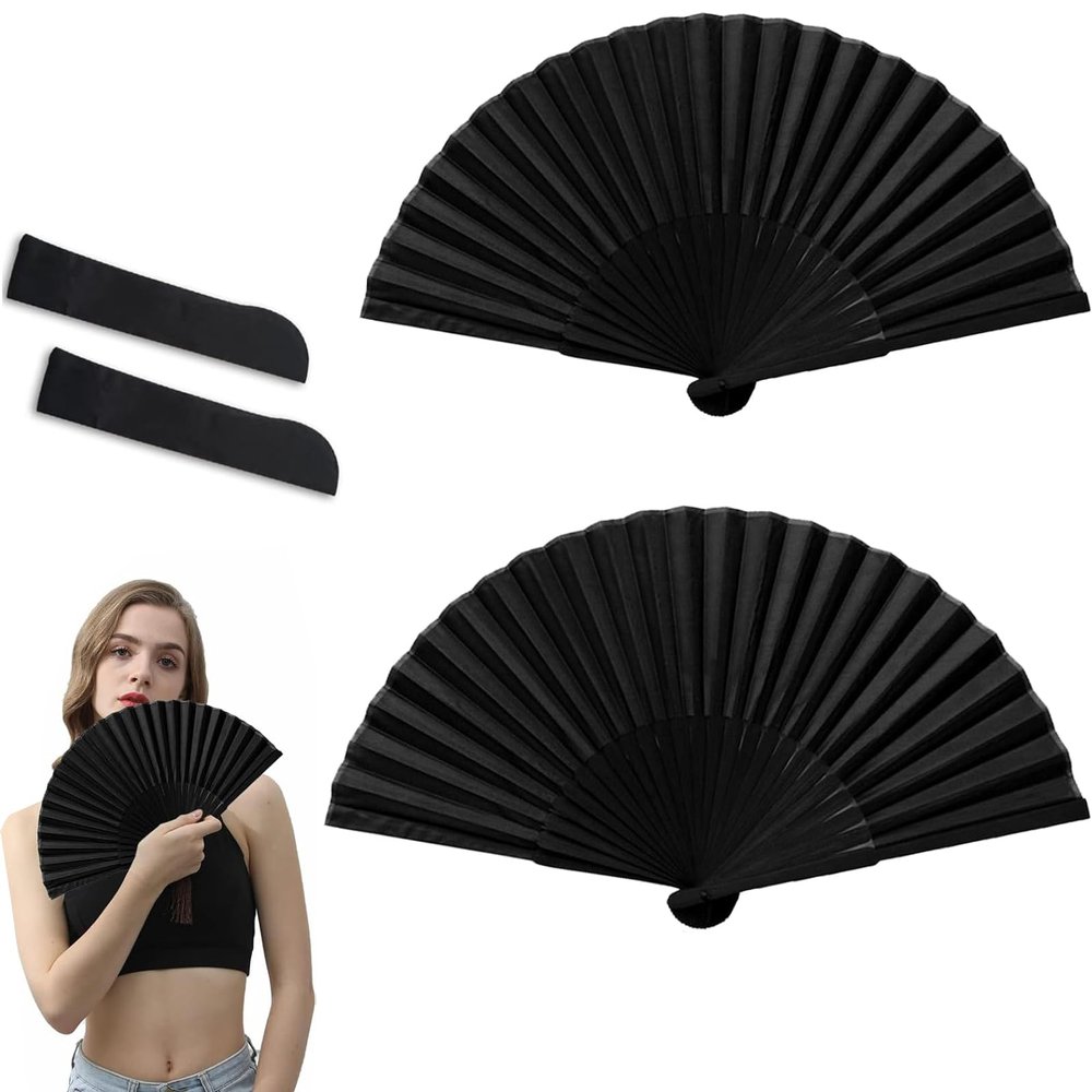 2 Pack Black Folding Fans