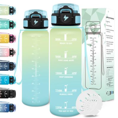 Motswedi Sports Water Bottle, 1,000 ml, BPA-Free, Leakproof, with Time Markers, Off-White/Light Blue