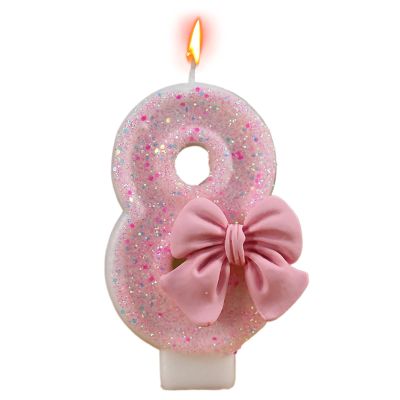 Glitter Birthday Number Candle with Bowknot