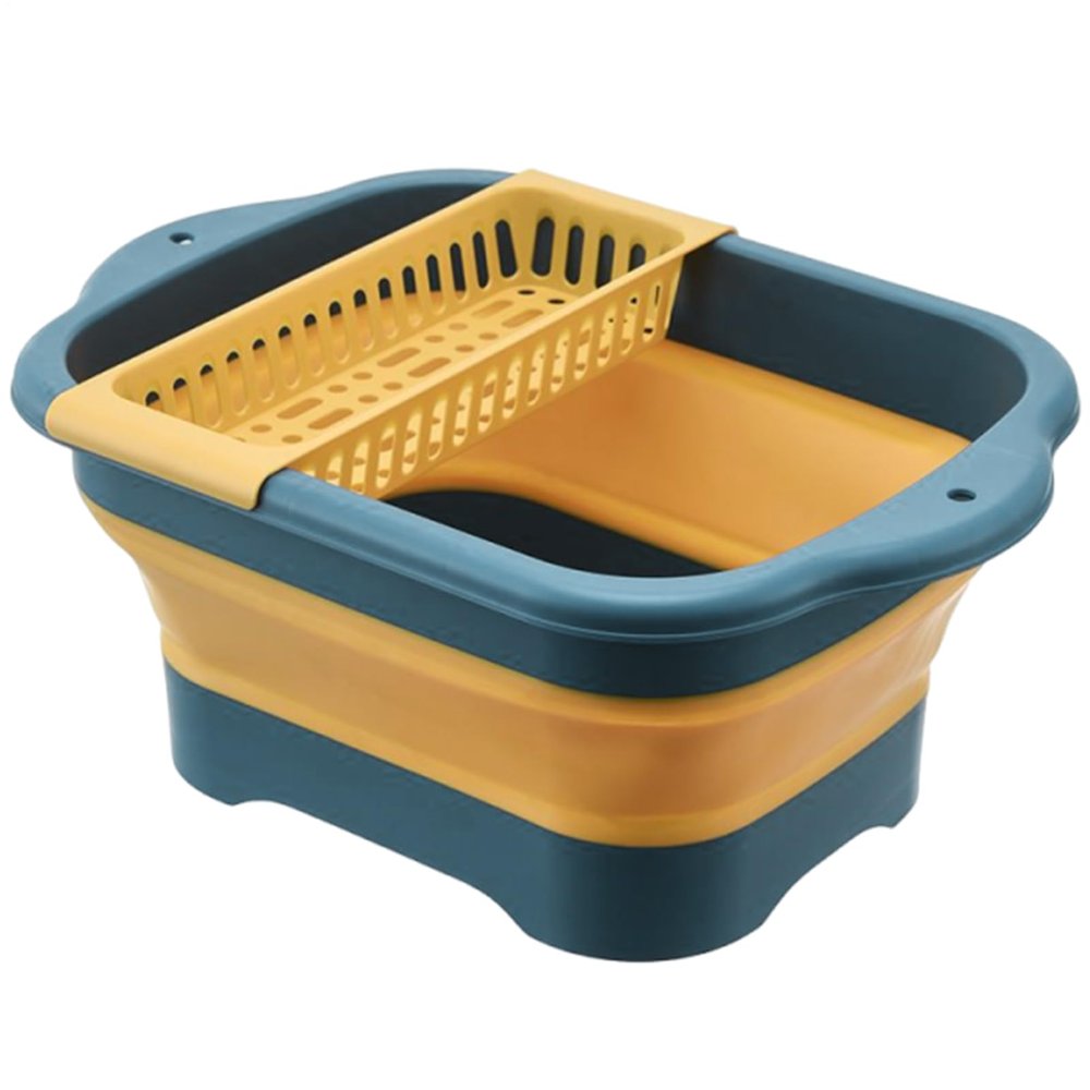 Folding Washing Basin with Drain Plug, Yellow, 12.6 x 11 x 4.7 in, 1 Piece