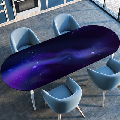 Blue Purple Starry Sky Oval Tablecloth, Galaxy Pattern, Water- and Oil-Resistant, Stretch Edge, 137 x 183 cm