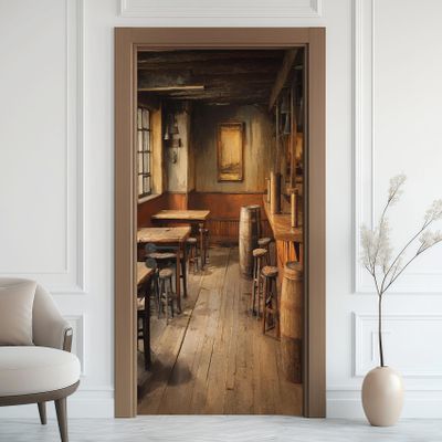 Vintage Bar Brown Barrel Door Sticker, Self-Adhesive PVC Film