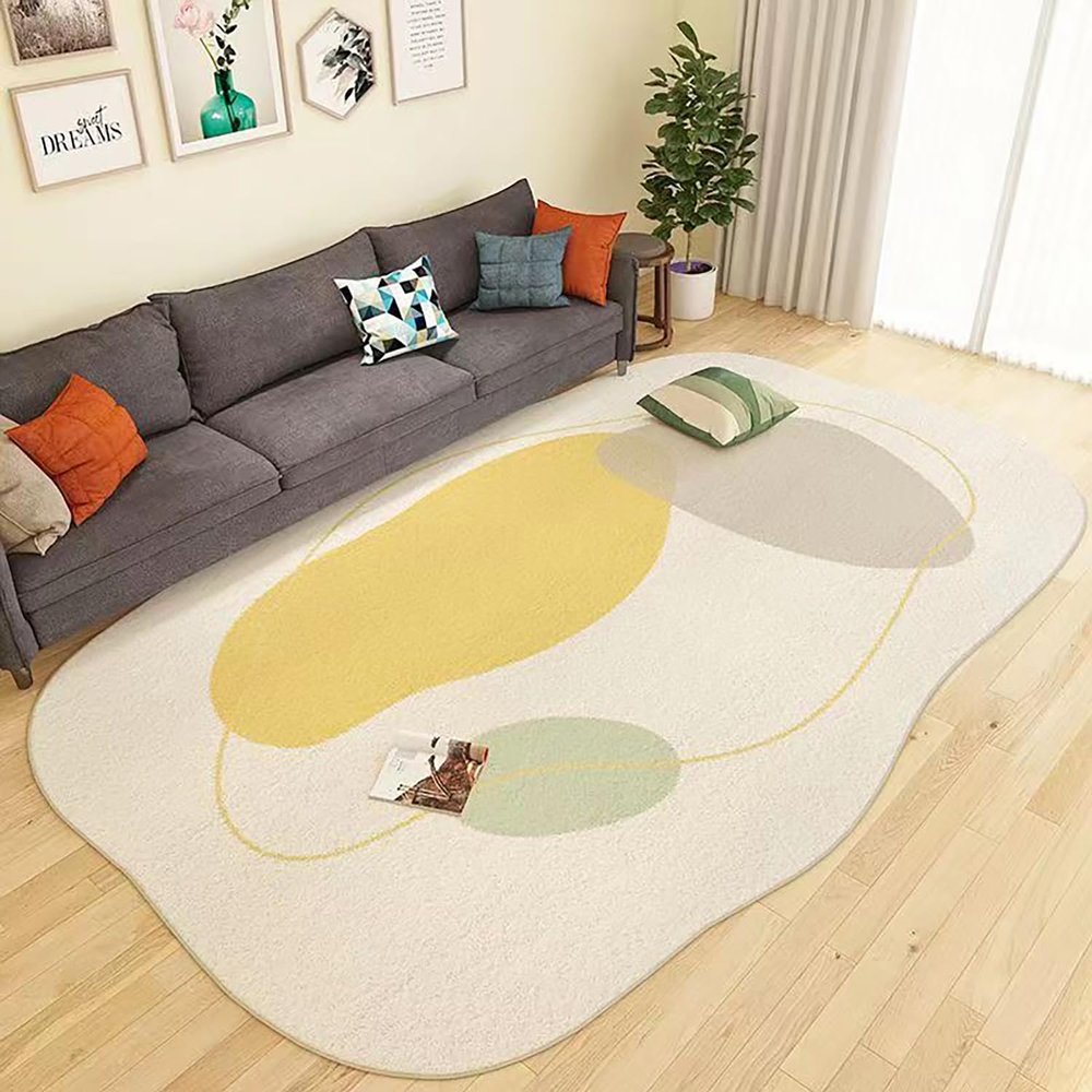 RBQIZVW Plush Washable Irregular Area Rug, Non-Slip, Yellow Beige