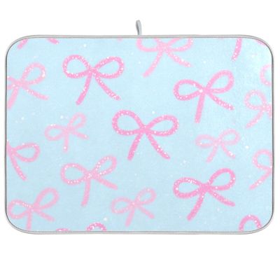 Artificial Glitter Sequin Bow, Blue, Reusable, 45.7 x 61 cm, Rectangular Dish Drying Mat