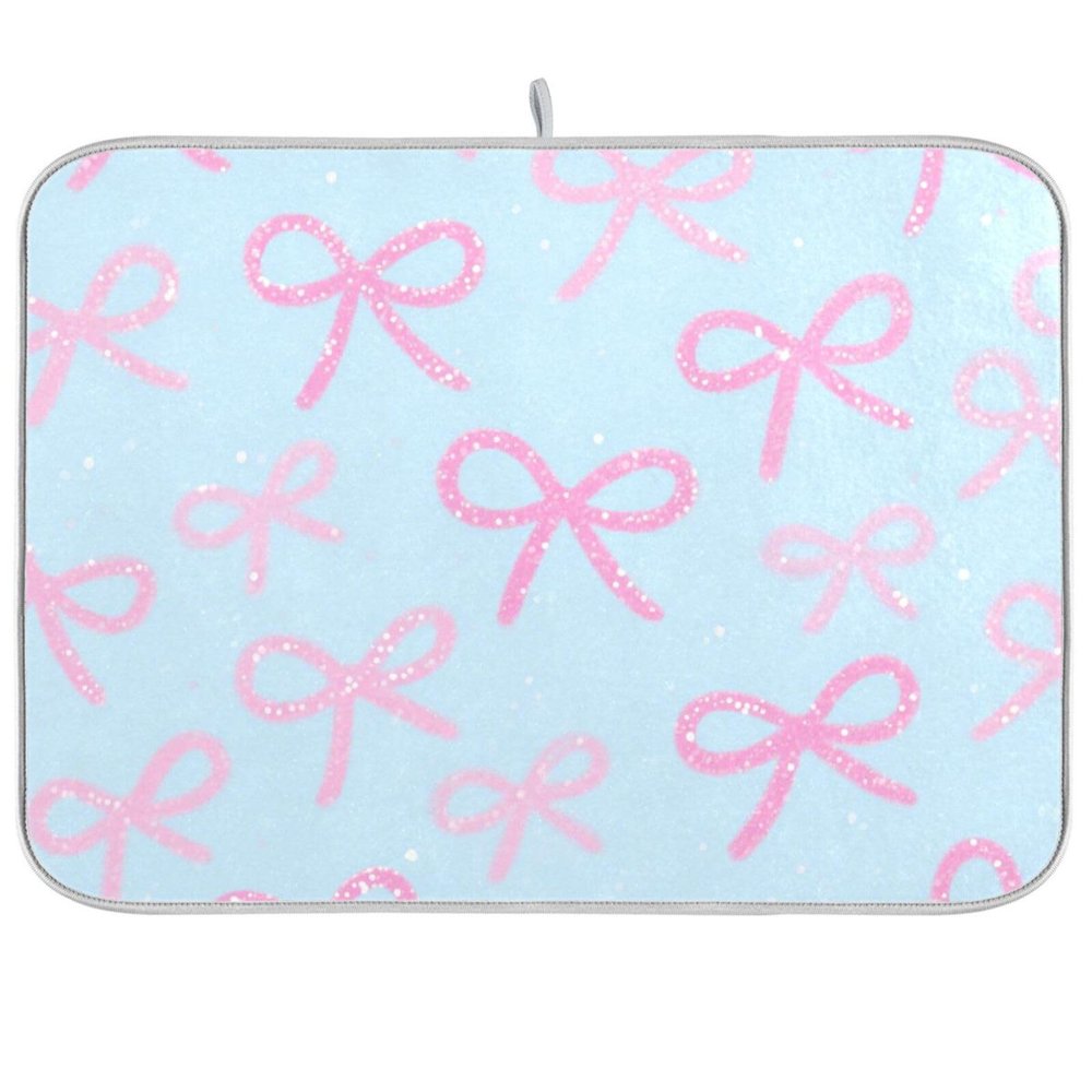 Artificial Glitter Sequin Bow, Blue, Reusable, 45.7 x 61 cm, Rectangular Dish Drying Mat