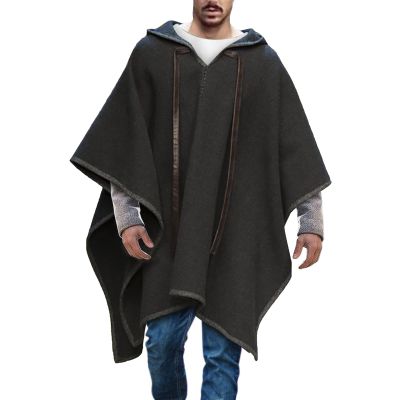 Foweknow Men's Warm Hooded Poncho Cape, Mexican Wool Poncho for Fall and Winter