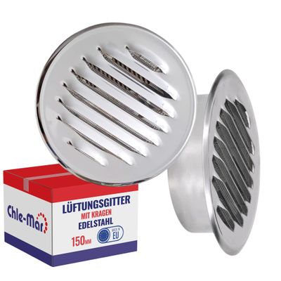 Chle-Mar Round Ventilation Grille 150 mm Stainless Steel with Insertion Collar