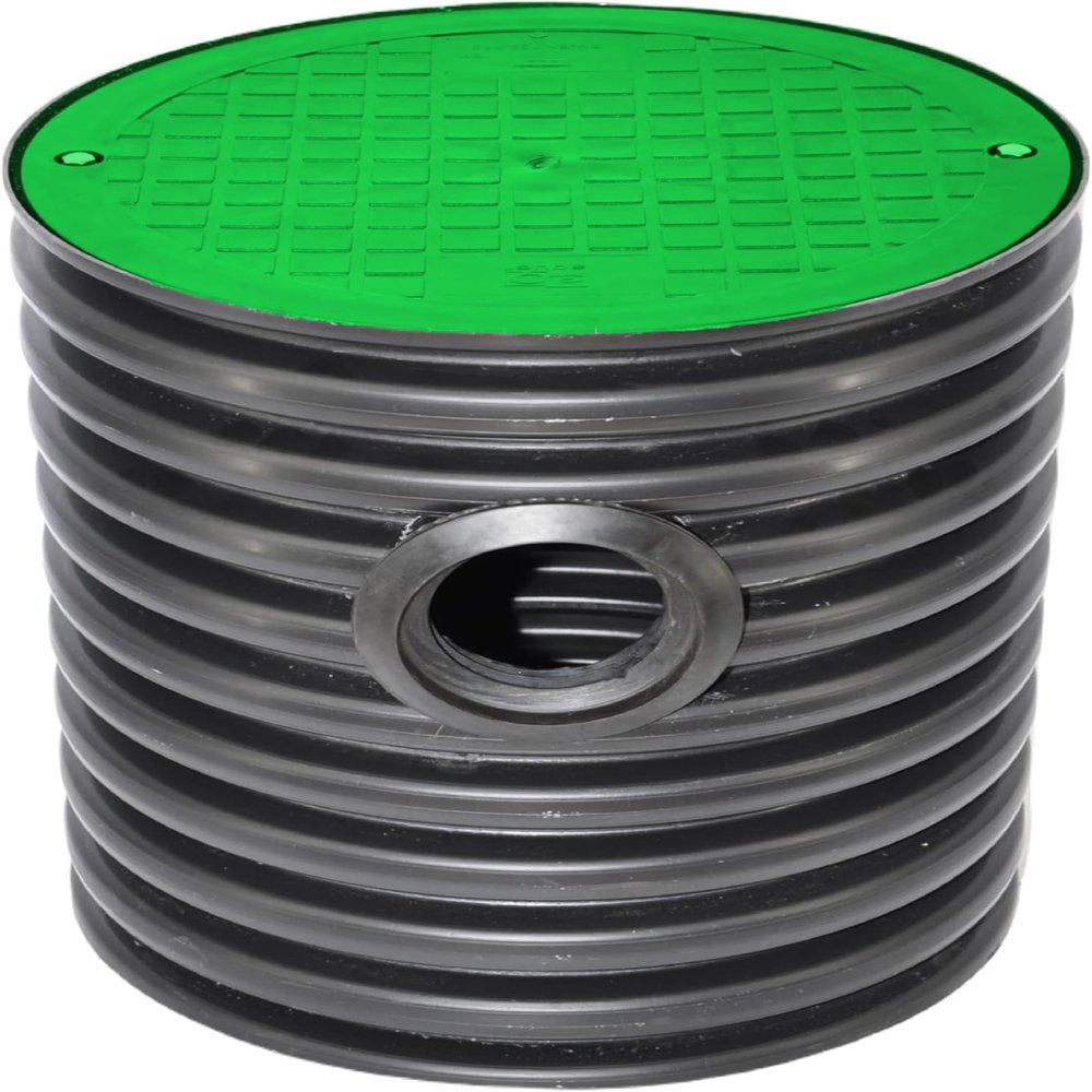 DN425 Drainage Inspection Chamber, 0.5 m/1 m, 1x DN110/1x DN160 Inlet, Green Cover