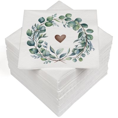HEKU 100 3-Ply Napkins, 33 x 33 cm, Eucalyptus Heart