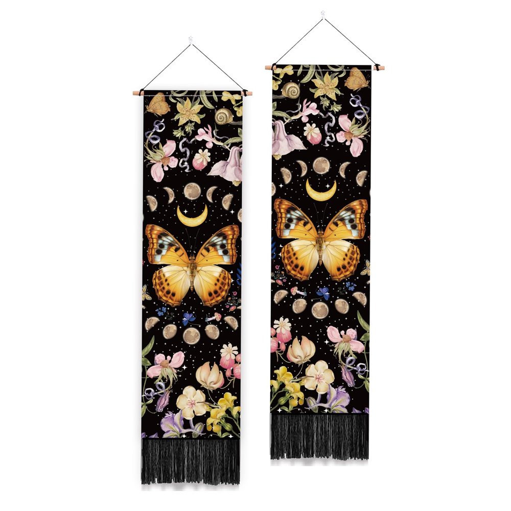 PLIGREAT 2-Pack Butterfly Moon Phase Wall Tapestry