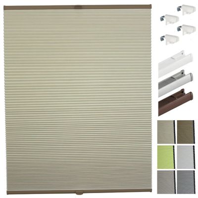 Custom-Made Thermal Honeycomb Pleated Blind, No Drilling, Clamp-Fix, 30–50 x 30–100 cm, Beige Fabric, White Rail