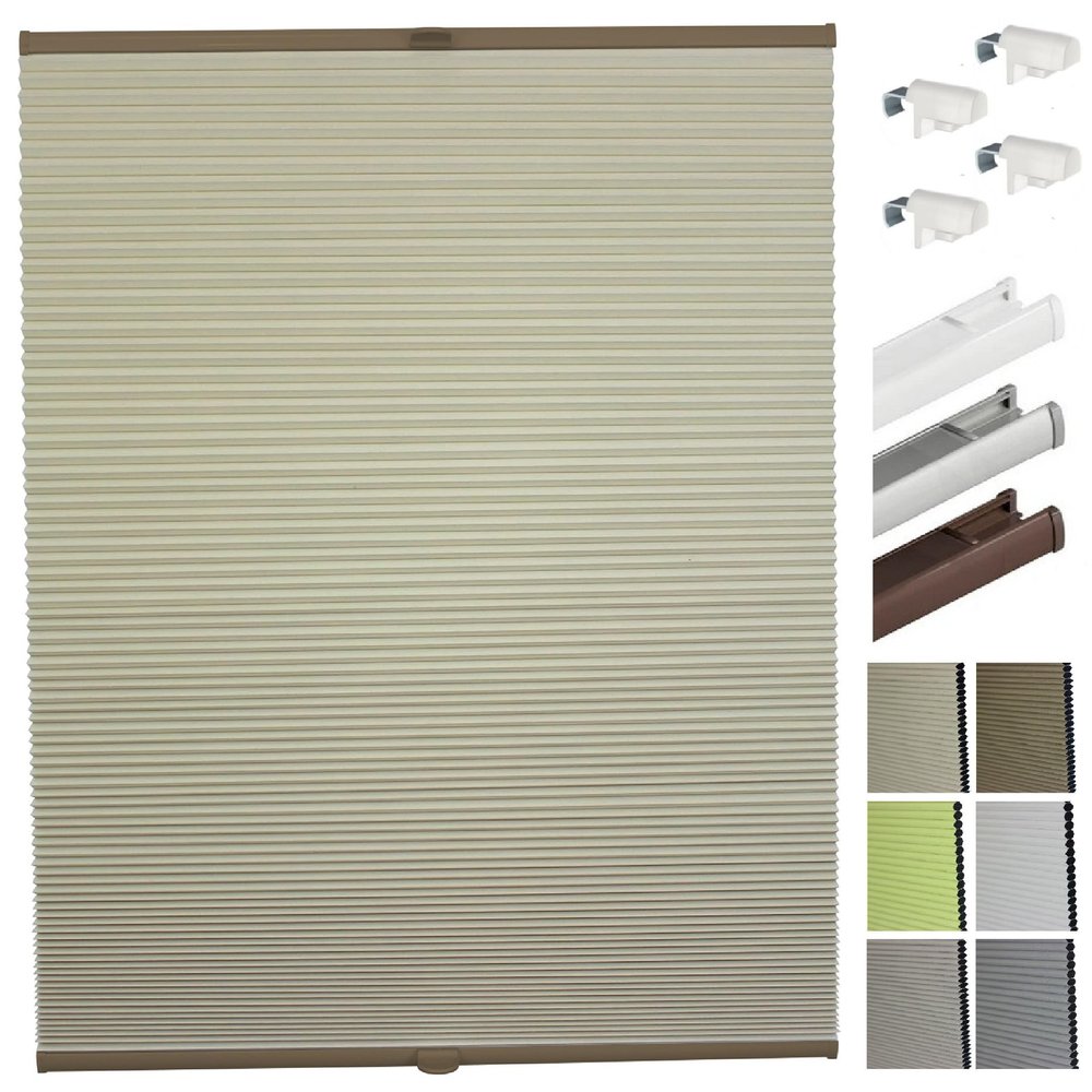 Custom-Made Thermal Honeycomb Pleated Blind, No Drilling, Clamp-Fix, 30–50 x 30–100 cm, Beige Fabric, White Rail