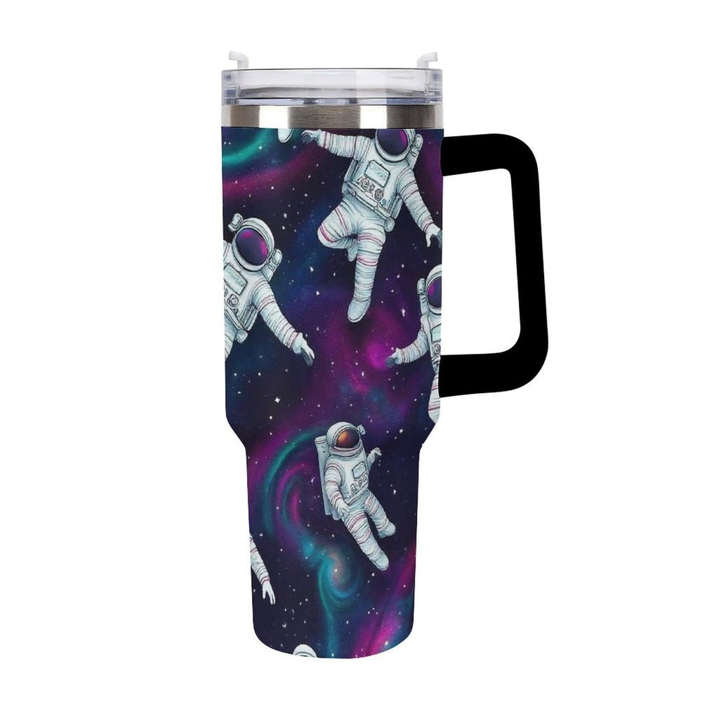 Anceky Travel Coffee Cup for Car, Large Insulated Stainless Steel Vacuum Tumbler with Straw, Purple Galaxy Space Astronaut Design