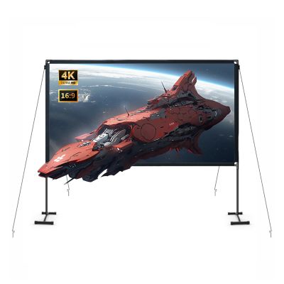 Portable 100/120-Inch Outdoor Projector Screen with Stand, 16:9 3D 4K Ultra HD Movie Screen, Wrinkle-Free for Home Theater and Camping (100" 16:9)