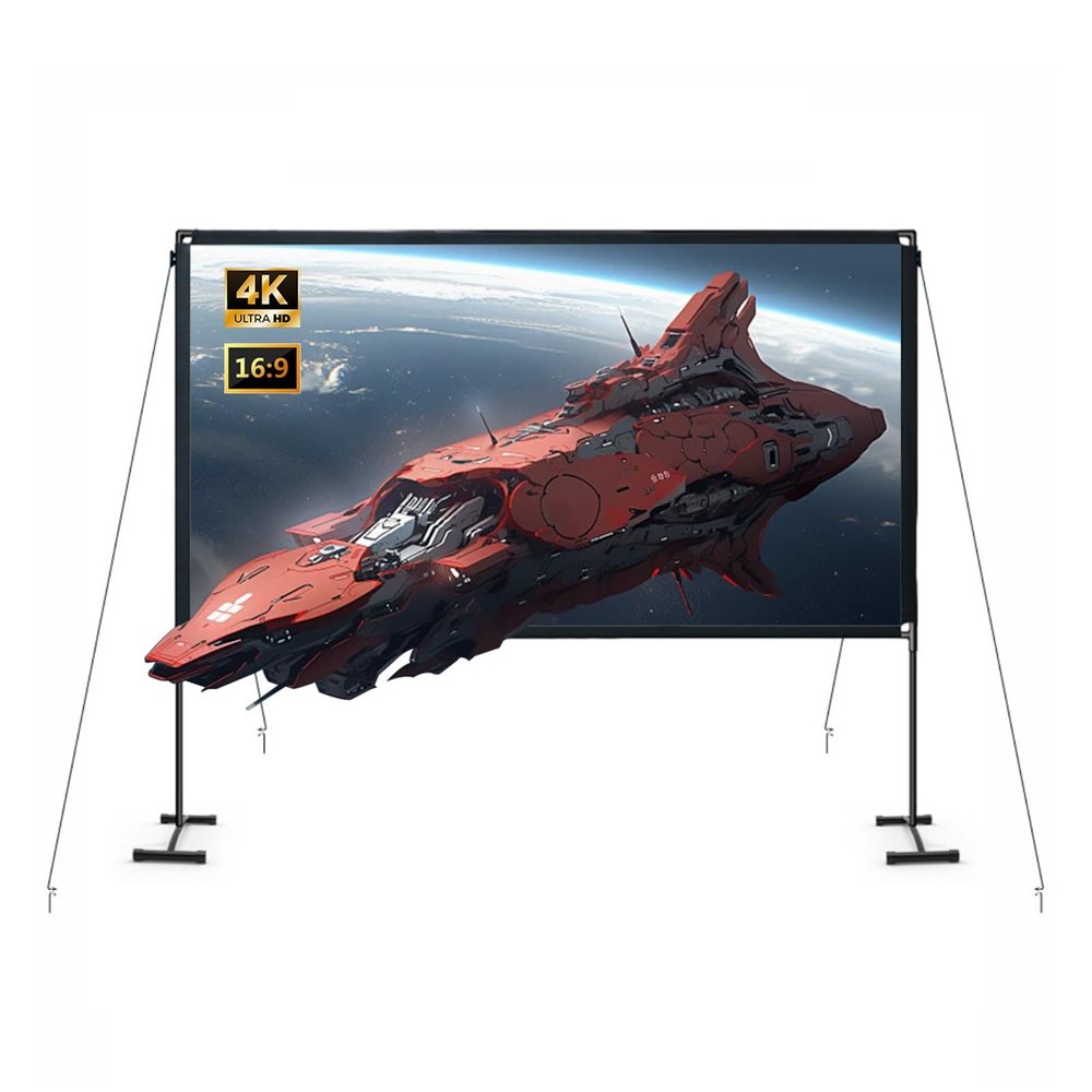 Portable 100/120-Inch Outdoor Projector Screen with Stand, 16:9 3D 4K Ultra HD Movie Screen, Wrinkle-Free for Home Theater and Camping (100" 16:9)
