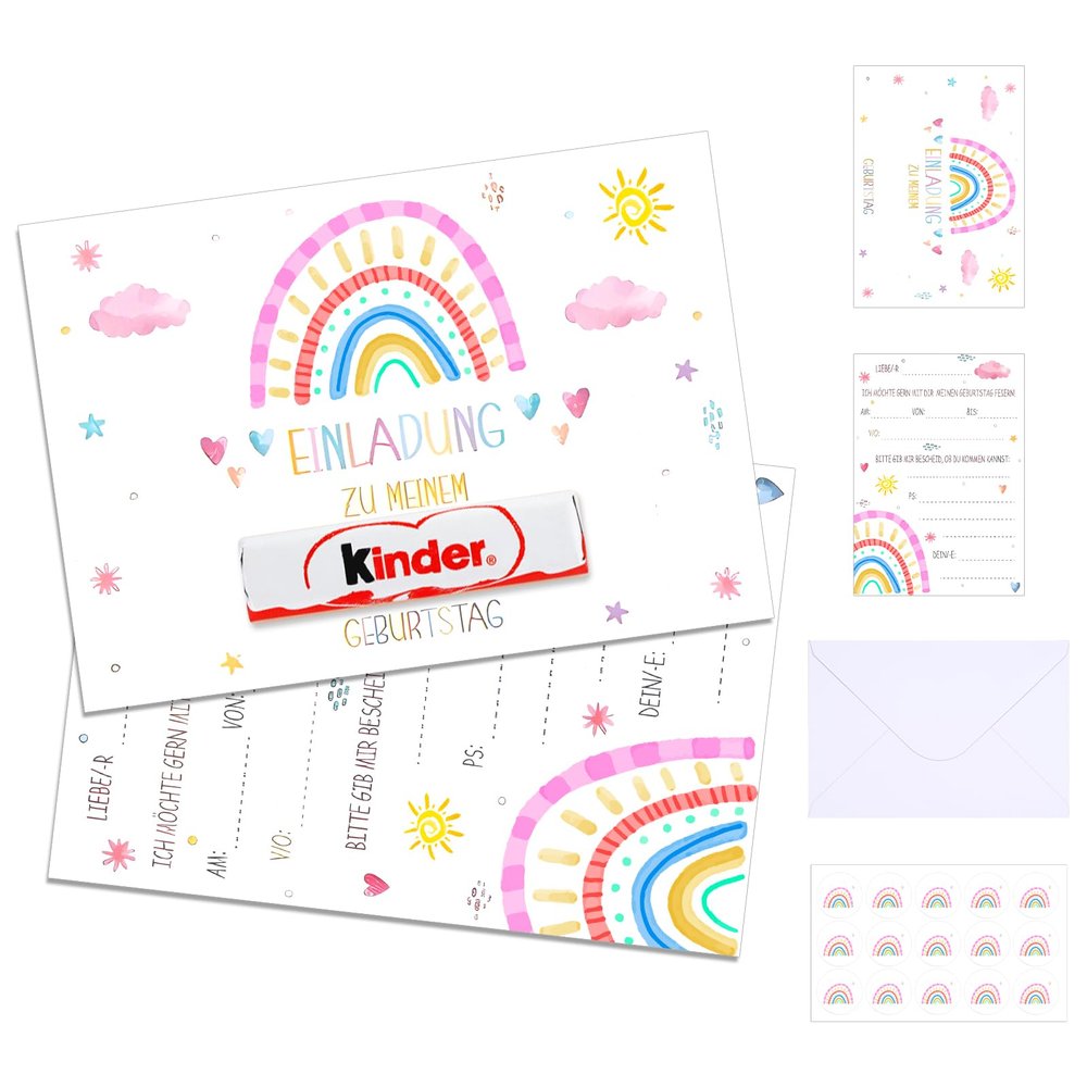 15 Sets Rainbow Birthday Invitation Cards