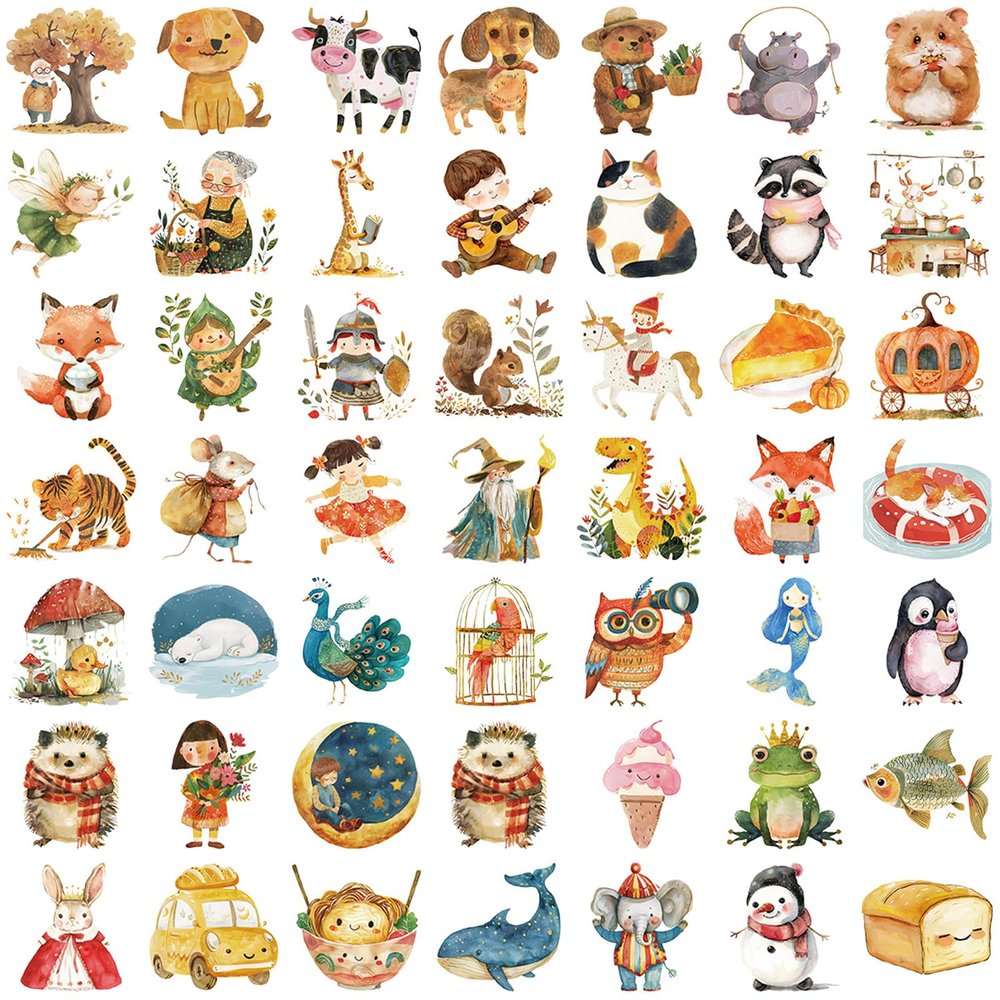 50 Sheets Fairy Tale Watercolor Scrapbook Stickers