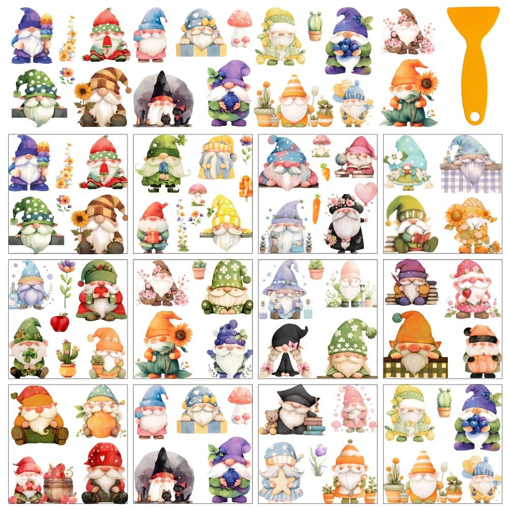 AHANDMAKER 12 Sheet Gnome Rub On Sticker Set