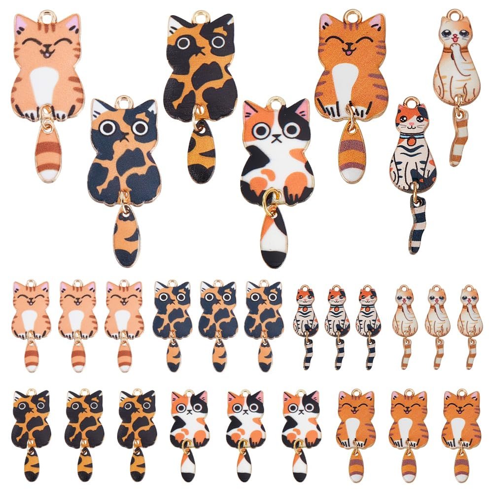 AHANDMAKER 28-Piece Enamel Cat Charms Set