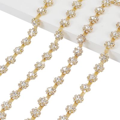 AHANDMAKER 2 Yards Golden Rhinestone Trim