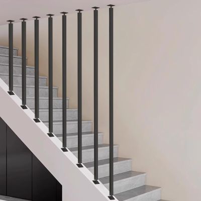 Stair Handrail, Matte Black, I-Shaped Iron Railing, Ceiling-Mounted, 125 cm