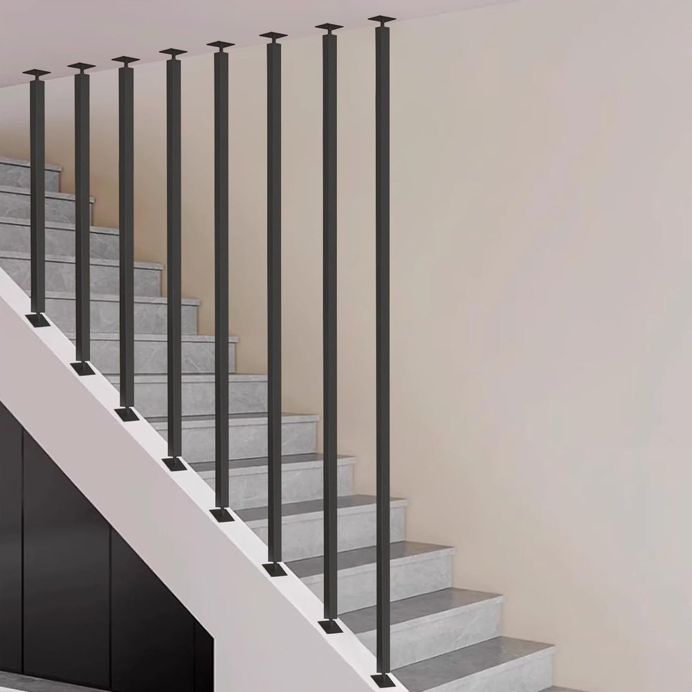 Stair Handrail, Matte Black, I-Shaped Iron Railing, Ceiling-Mounted, 125 cm