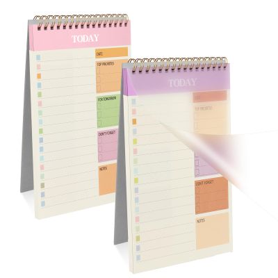 OFFCUP 2-Pack A5 To-Do List Planner, 21 x 14 cm Undated Daily Planner Notepad, 52 Sheets, Double-Sided Writing, Pink + Purple