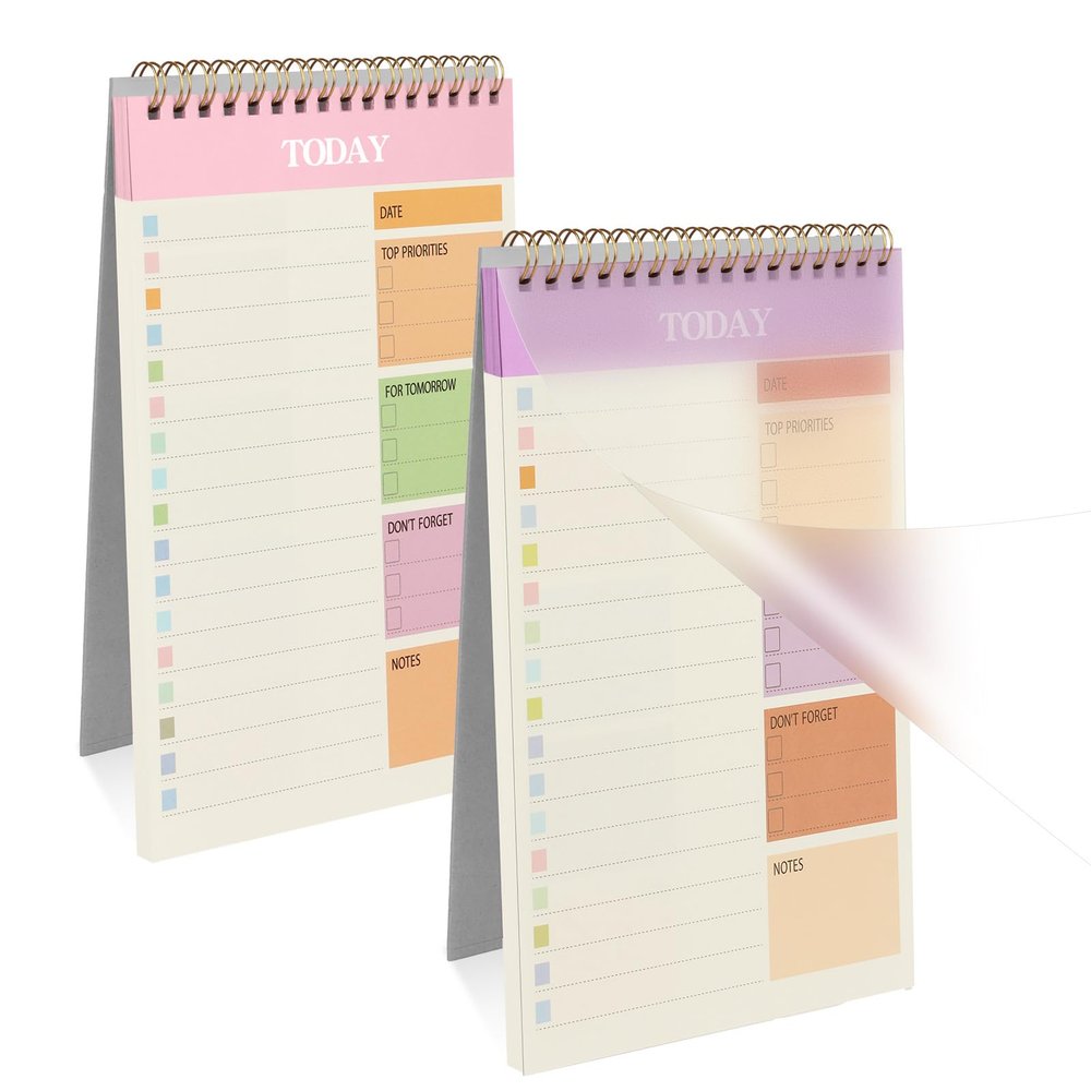 OFFCUP 2-Pack A5 To-Do List Planner, 21 x 14 cm Undated Daily Planner Notepad, 52 Sheets, Double-Sided Writing, Pink + Purple