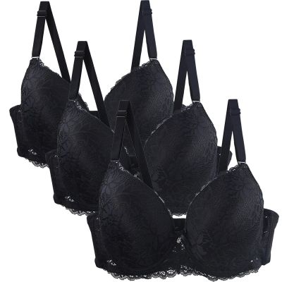 3-Pack Women's Wire-Free Minimizer Bras, Soft Invisible V-Neck, Multiway, Backless, Black, 70E