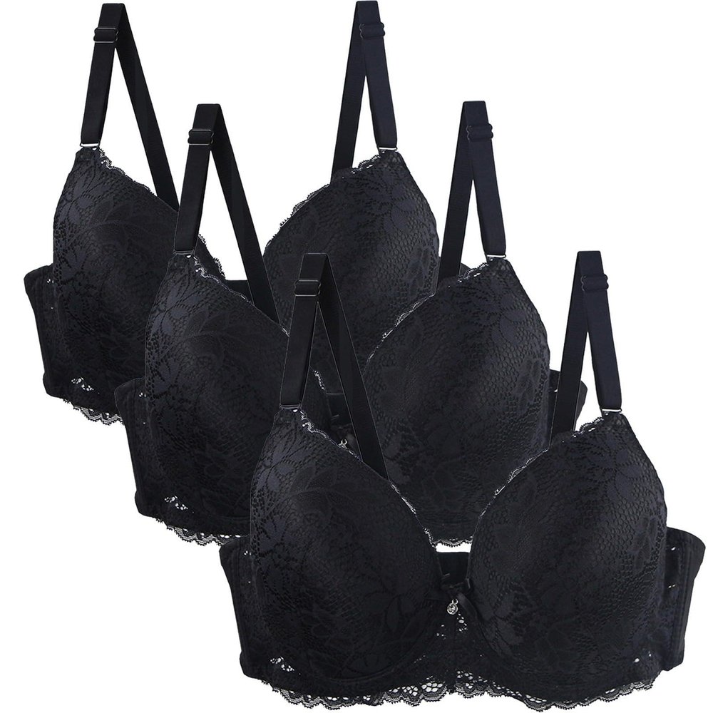 3-Pack Women's Wire-Free Minimizer Bras, Soft Invisible V-Neck, Multiway, Backless, Black, 70E