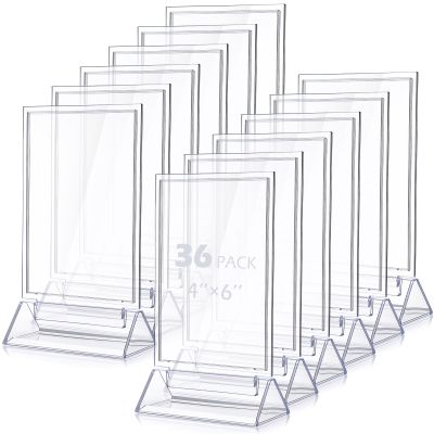 Vicenpal Clear Acrylic Sign Holders, 4 x 6 in, Double-Sided T-Shape, 36-Pack