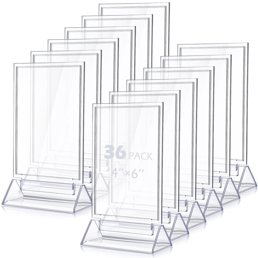 Vicenpal Clear Acrylic Sign Holders, 4 x 6 in, Double-Sided T-Shape, 36-Pack