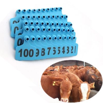 Plastic Ear Tags for Livestock, 100 Pieces, Multicolor, TPU, 7.5 x 6 cm, 001–500 (Blue, 301–400)