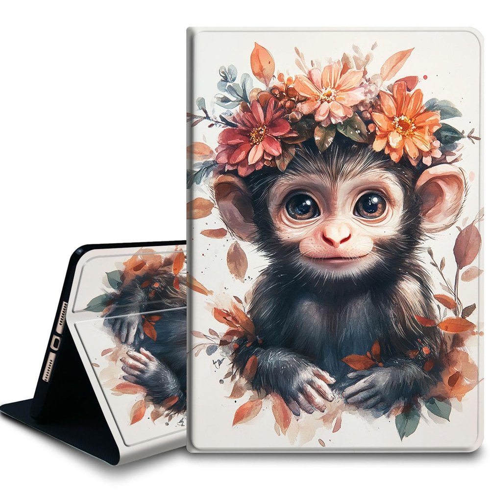Bxgolkgd Tablet Case for Kindle Paperwhite 2024 (12th Gen) and Kindle Colorsoft Signature Edition, Auto Wake/Sleep, Cute Baby Monkey Flower