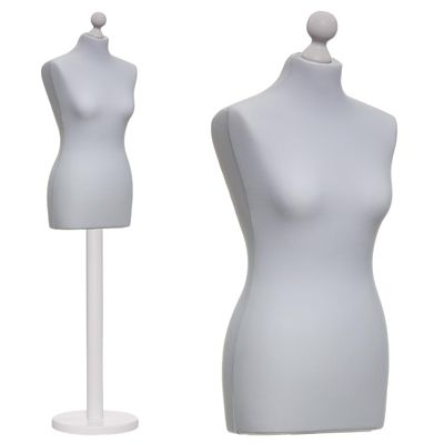 DummyDoll Women's Dress Form, Size 32/34, Silver Gray Cover, White Wooden Base and Finial