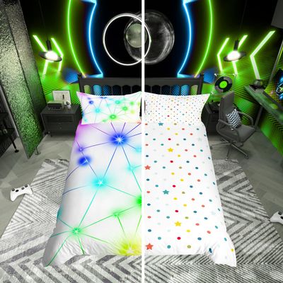 Homewish Geometric Triangle Reversible Duvet Cover Set, 155 x 220 cm, Neon Star Design